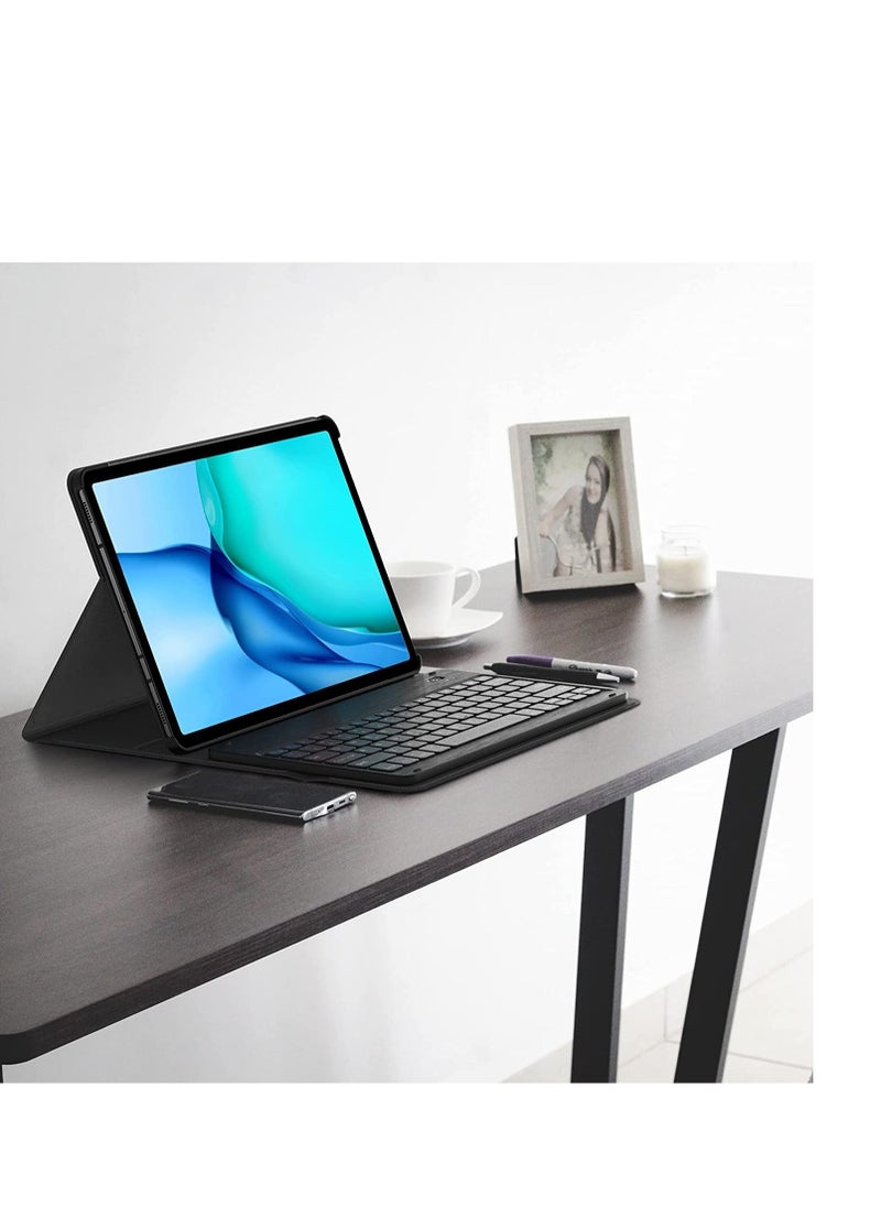 Galaxy Tab S8 Plus/ S7 Plus Keyboard Case, Wireless Detachable, PU Leather Stand Cover, Micro USB Rechargeable, Keyboard Case for Samsung Galaxy Tab S8+ 2022, S7+ 2020 12.4", Black