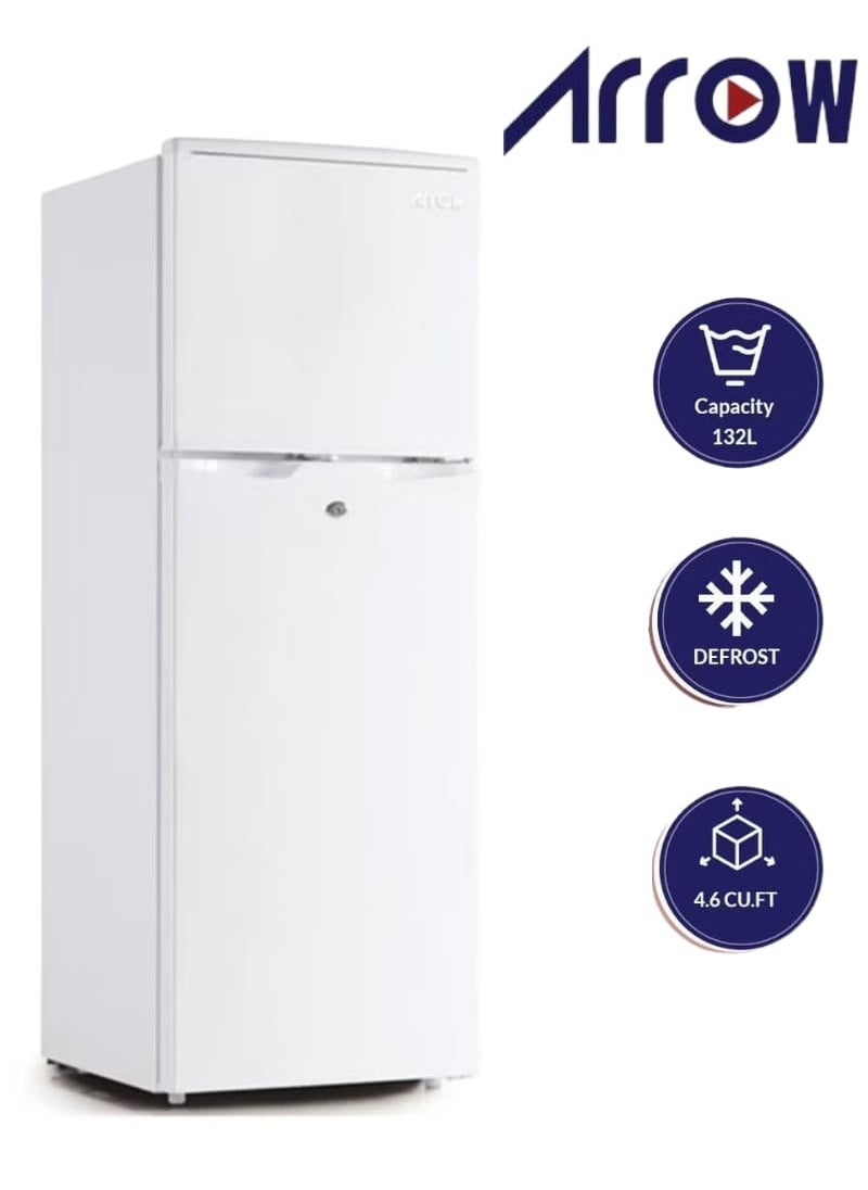Arrow - Refrigerator with Top Freezer, 132L - 4.6 Cu. Ft. Capacity with Mechanical Temperature Control, Manual Defrost, Transparent Door Rack, Adjustable Legs, and Normal Ice Maker, White color | Model No: RO-220RDH - Image 1