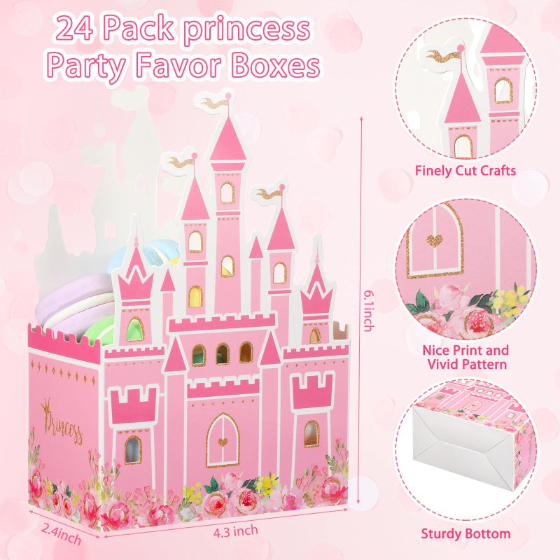 Outus 24 Pieces Princess Castle Party Favor Candy Boxes Pink Princess Goodie Bags Castle Favor Gift Bags for Wedding Kids Birthday Party Supplies Baby Shower Decorations 6.4 x 2.4 x 4.1 Inches - Image 2