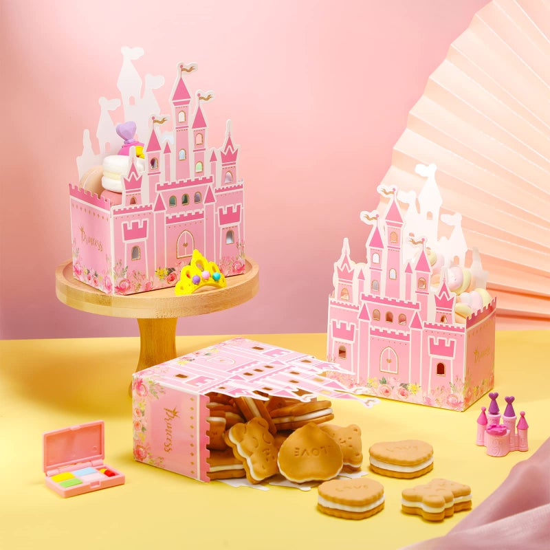 Outus 24 Pieces Princess Castle Party Favor Candy Boxes Pink Princess Goodie Bags Castle Favor Gift Bags for Wedding Kids Birthday Party Supplies Baby Shower Decorations 6.4 x 2.4 x 4.1 Inches - Image 3