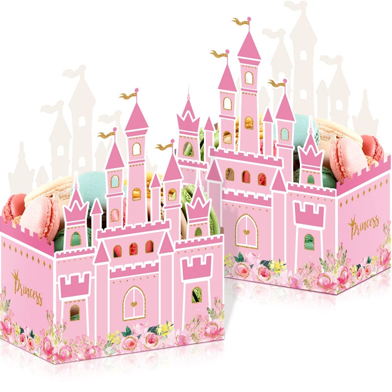 Outus 24 Pieces Princess Castle Party Favor Candy Boxes Pink Princess Goodie Bags Castle Favor Gift Bags for Wedding Kids Birthday Party Supplies Baby Shower Decorations 6.4 x 2.4 x 4.1 Inches - Image 1