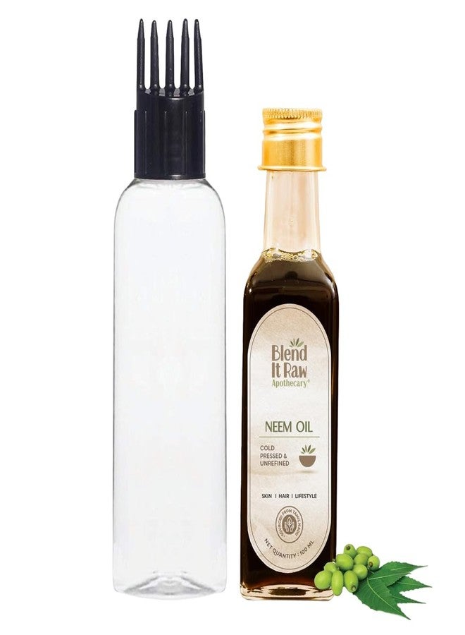 Blend It Raw Apothecary زيت النيم الخام من بلند إت، 100 مل، مع زجاجة تطبيق وغطاء مشط | مجموعة | زيت نيم معصور على البارد للبشرة والشعر والنباتات، مع زجاجة تطبيق لزيت الشعر والشامبو والأدوية - Image 1