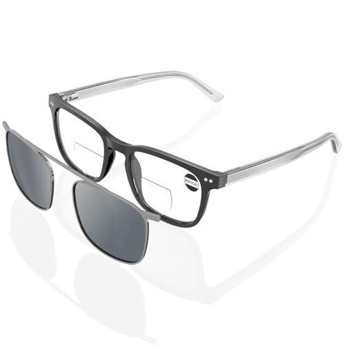 DEHOTRE Bifocal Reading Glasses Men with Strong Magnetic Clip On TAC Polarized Sunglasses Clear Top Readers Metal Core Wire Black 2.75 - Image 1