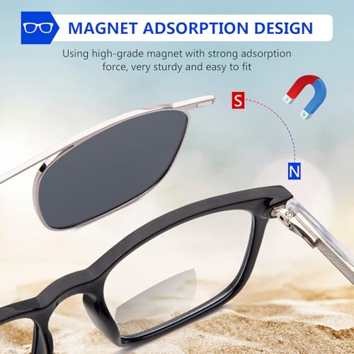 DEHOTRE Bifocal Reading Glasses Men with Strong Magnetic Clip On TAC Polarized Sunglasses Clear Top Readers Metal Core Wire Black 2.75 - Image 2
