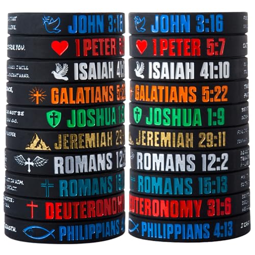 CYCLUSIVE 12 Pieces Christian Bible Verses Silicone Wristbands-Popular Bible Verses Faith Rubber Bracelets-Religious Gifts-Jesus Bracelets for Men Women - Image 1