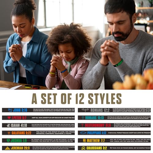 CYCLUSIVE 12 Pieces Christian Bible Verses Silicone Wristbands-Popular Bible Verses Faith Rubber Bracelets-Religious Gifts-Jesus Bracelets for Men Women - Image 3