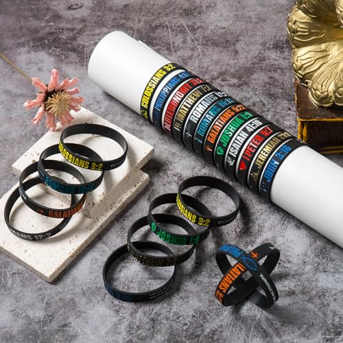 CYCLUSIVE 12 Pieces Christian Bible Verses Silicone Wristbands-Popular Bible Verses Faith Rubber Bracelets-Religious Gifts-Jesus Bracelets for Men Women - Image 2