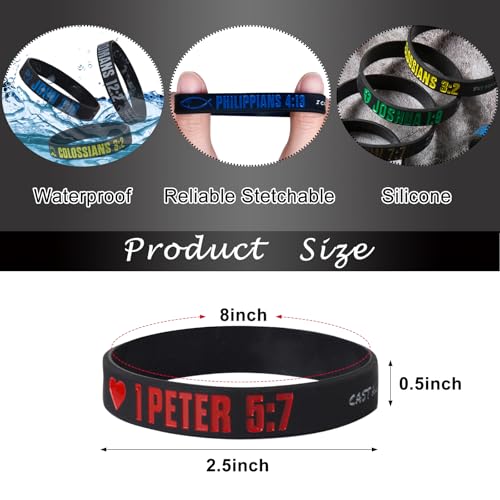 CYCLUSIVE 12 Pieces Christian Bible Verses Silicone Wristbands-Popular Bible Verses Faith Rubber Bracelets-Religious Gifts-Jesus Bracelets for Men Women - Image 5