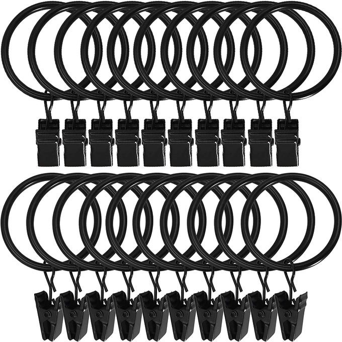 30 PACK RINGSCURTAIN CLIPS STRONG METAL DECORATIVE DRAPERY WINDOW CURTAIN RING WITH CLIP RUSTPROOF VINTAGE COMPATIBLE WITH UP TO 1 INCH DRAPERY ROD BLACK BLACK