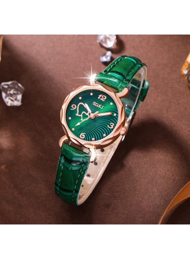 Ladies Watch 6pcs Ladies Fashionable Casual Quartz Watch with Peach Shaped Dial And Heart Necklace Earrings Bracelet Rings Jewelry Set Suitable for Daily Wear, Back-to- Season, Graduation Season, Thanksgiving, Couples, The Best Gifts No Box - Image 3