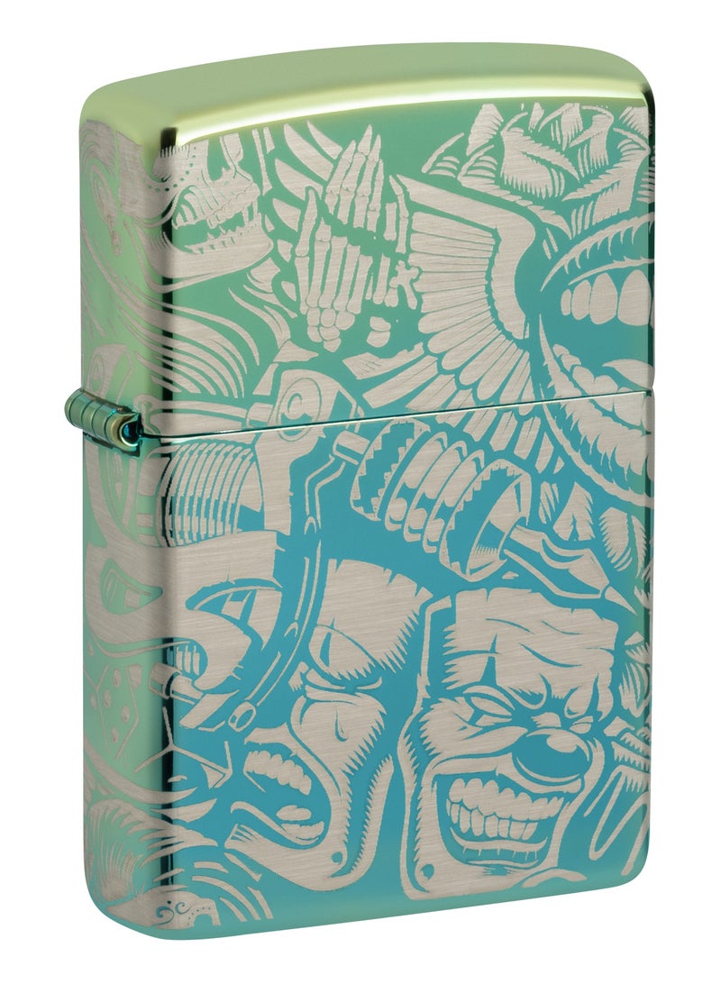 Zippo 48410 49191 Tattoo Theme Design High Polish Teal Windproof Lighter - Image 1