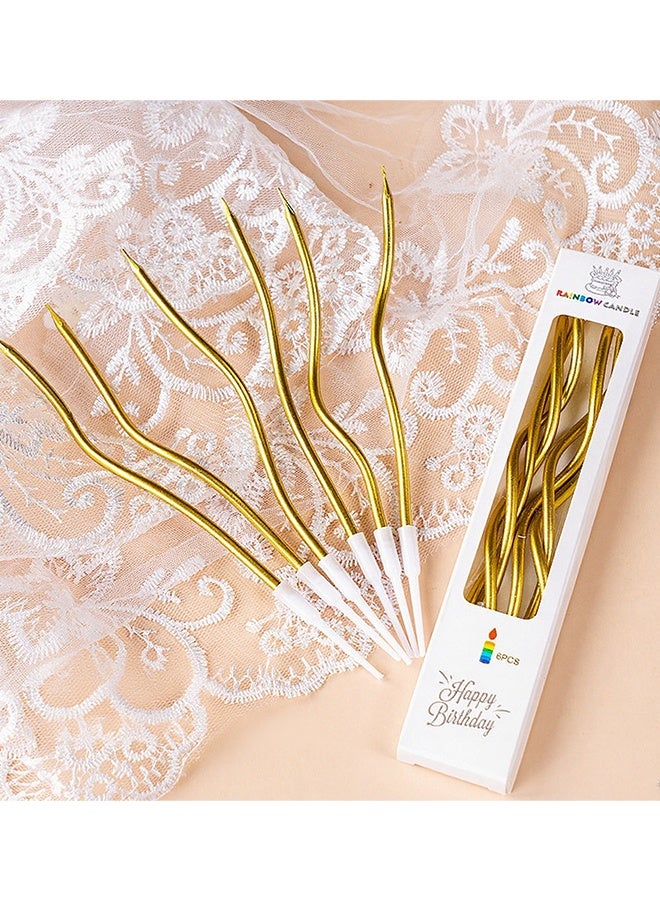 Happy D 6 Piece Gold Swirl Birthday Candles - Image 2