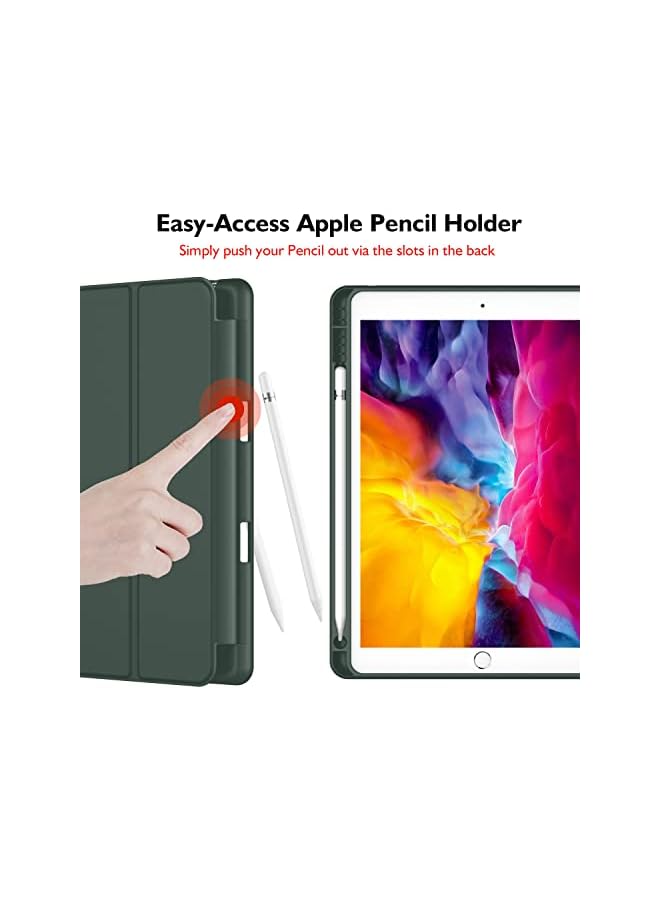 DUSALA iPad 9.7 Case (2018/2017 Model, 6th/5th Generation), Smart Cover with Pencil Holder and Soft Baby Skin Silicone Back and Full Body Protection, Auto Wake/Sleep Cover (Dark Green) - Image 2