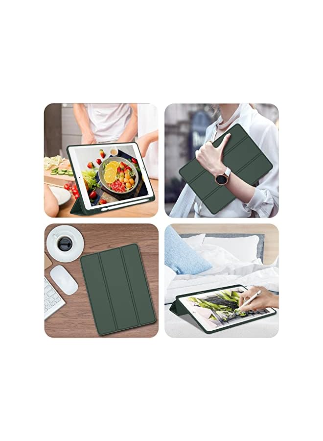 DUSALA iPad 9.7 Case (2018/2017 Model, 6th/5th Generation), Smart Cover with Pencil Holder and Soft Baby Skin Silicone Back and Full Body Protection, Auto Wake/Sleep Cover (Dark Green) - Image 4