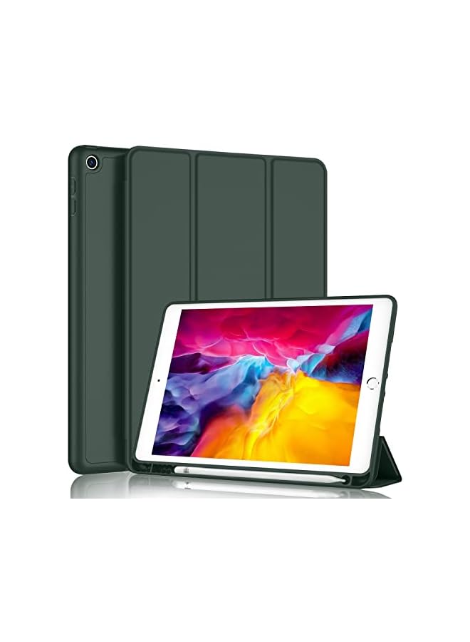 DUSALA iPad 9.7 Case (2018/2017 Model, 6th/5th Generation), Smart Cover with Pencil Holder and Soft Baby Skin Silicone Back and Full Body Protection, Auto Wake/Sleep Cover (Dark Green) - Image 1