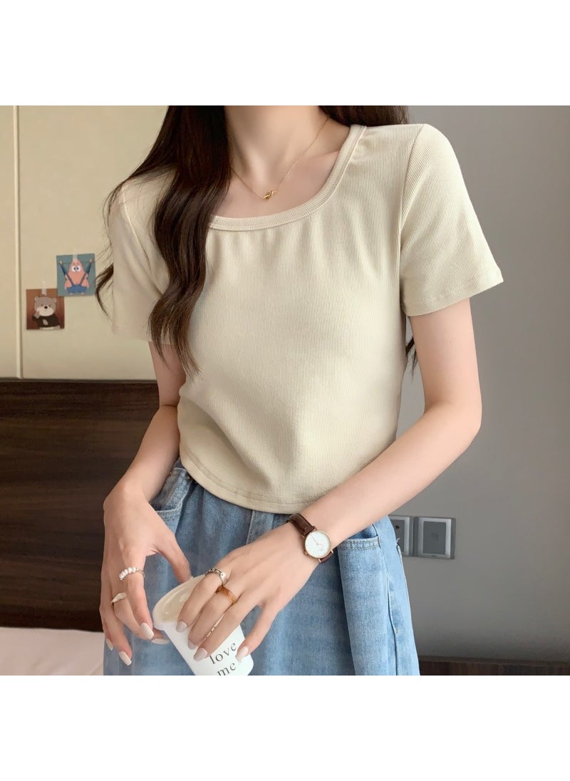 Generic - Slim-Fit Curved Hem Crop Top Tee Women Summer 2024 sky blue - Image 1