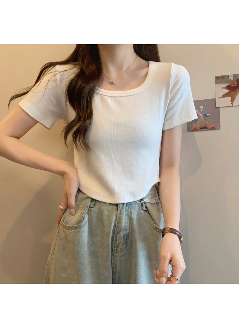 Generic - Slim-Fit Curved Hem Crop Top Tee Women Summer 2024 sky blue - Image 1
