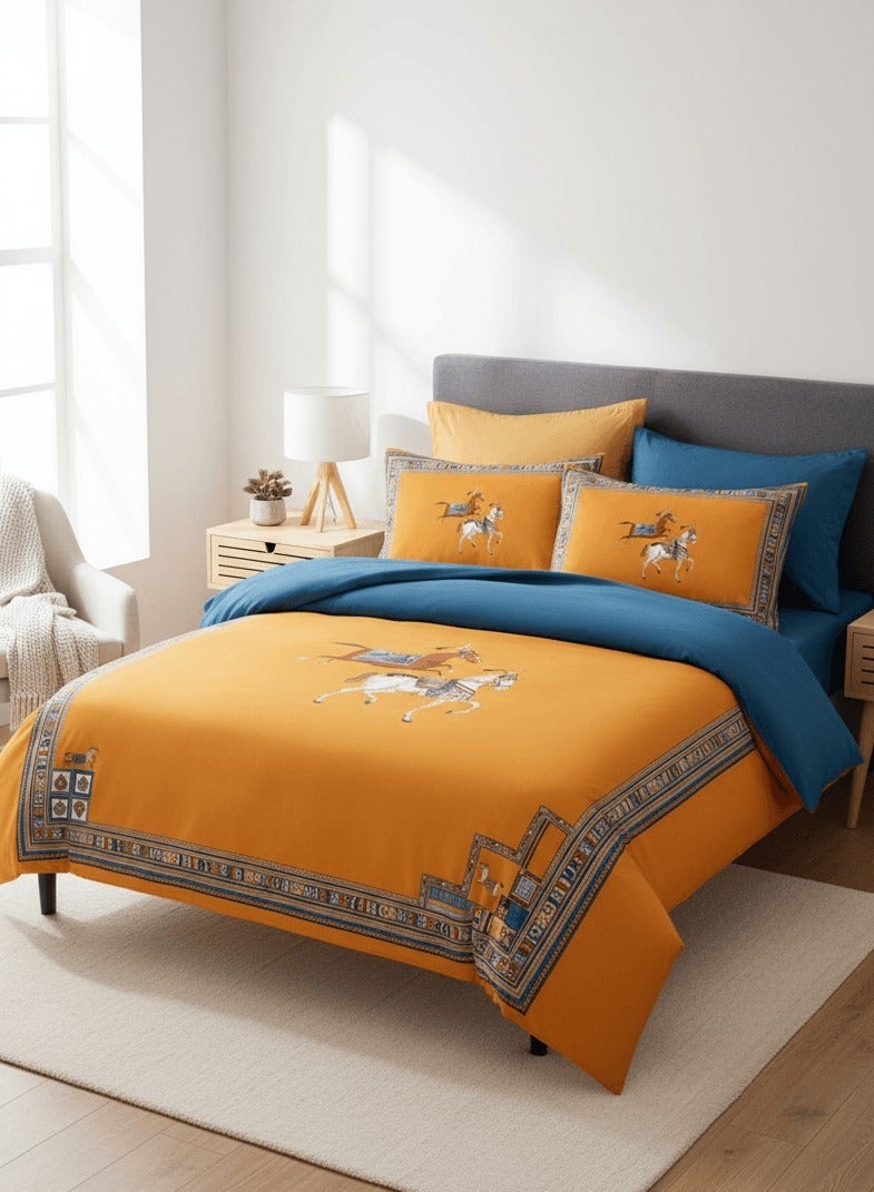 طقم مفروشات سرير هوميتوبيا كينج 6 قطع تصميم مطبوع مرسوم يدوياً قماش مرن فاخر ناعم ومتنفس مناسب لغرف التكييف