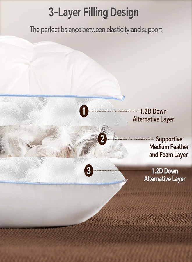 QUTOOL Luxury Hotel Goose Feather Pillow, 100% Cotton Cover, Soft Support Pillow, Suitable for Sleepers on The Back, Sides, and Stomach, Queen Size Bed Pillows Set of 2 - Image 3