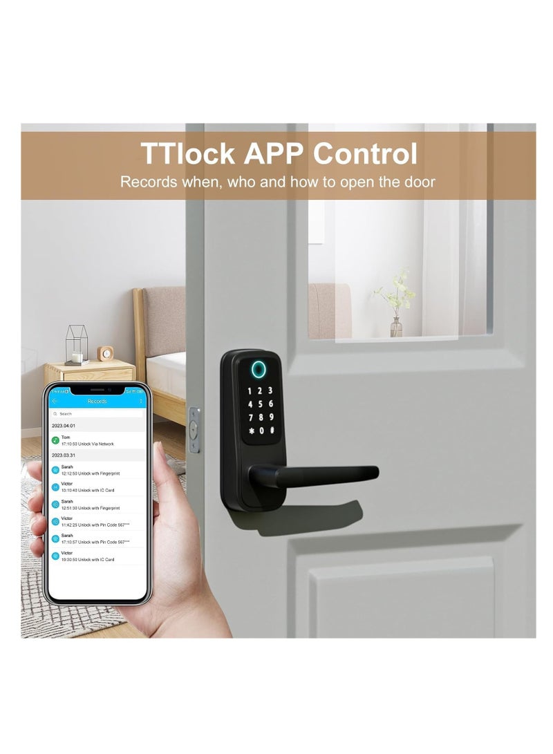 SYOSI Smart Door Lock,5-in-1 Keyless Entry Door Lock with Handle,Keypad Door Lock Support WiFi & APP Control,Biometric Fingerprint Door Lock Digital Electronic Door Lock for Front Door Hotel Office Home - Image 4