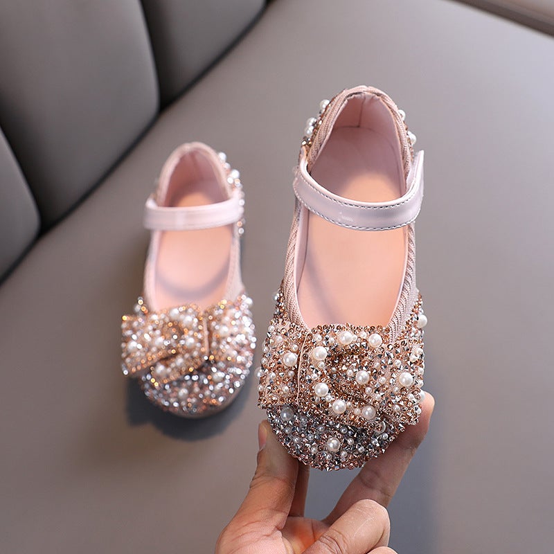 2025 Girls' Shoes New Casual Color Diamond Bow Small And Medium Children'S Dance Shoes Performance Shoes - Image 1