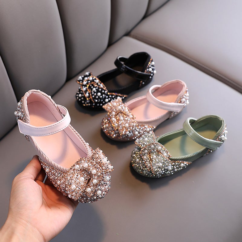 2025 Girls' Shoes New Casual Color Diamond Bow Small And Medium Children'S Dance Shoes Performance Shoes - Image 2