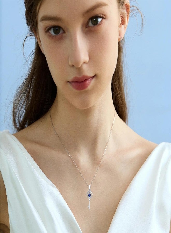 LONAGO Key Pendant Necklace with Birthstone Key Necklace Jewelry Gift for Women (September(Created Sapphire)) - Image 4