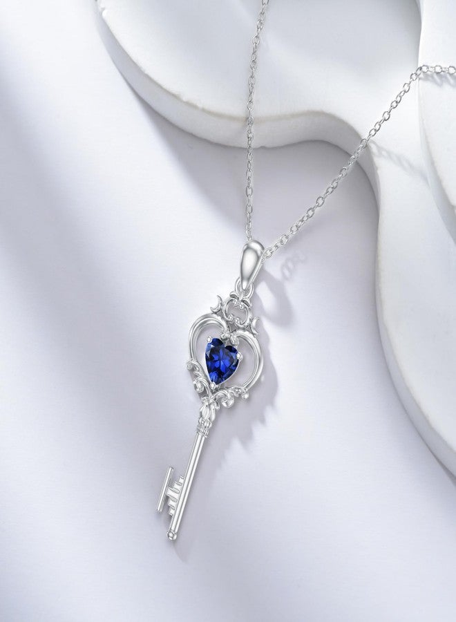 LONAGO Key Pendant Necklace with Birthstone Key Necklace Jewelry Gift for Women (September(Created Sapphire)) - Image 3