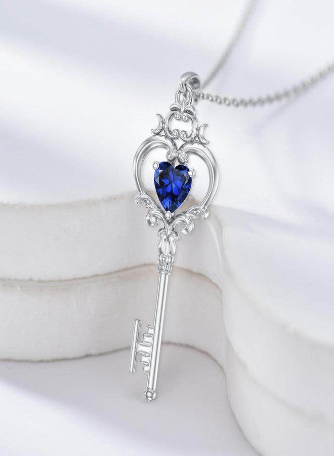 LONAGO Key Pendant Necklace with Birthstone Key Necklace Jewelry Gift for Women (September(Created Sapphire)) - Image 2