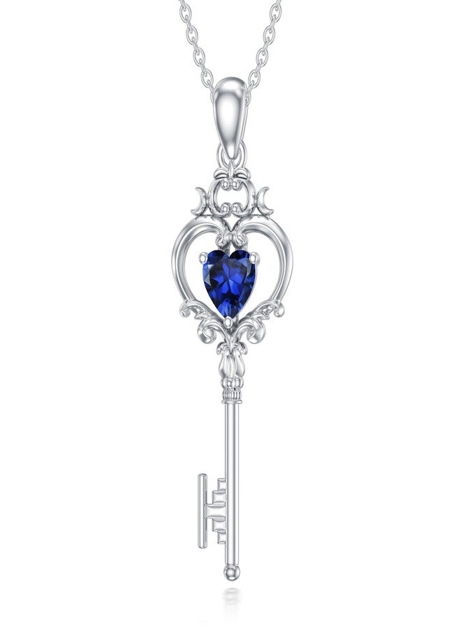 LONAGO Key Pendant Necklace with Birthstone Key Necklace Jewelry Gift for Women (September(Created Sapphire)) - Image 1