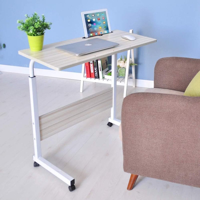 VORDERN 80 x 40 cm Mobile Lap Table With card slot Computer desk Stand desk Height adjustable table Side table for Bed Sofa Hospital Nursing Reading Eating (White maple) - Image 1