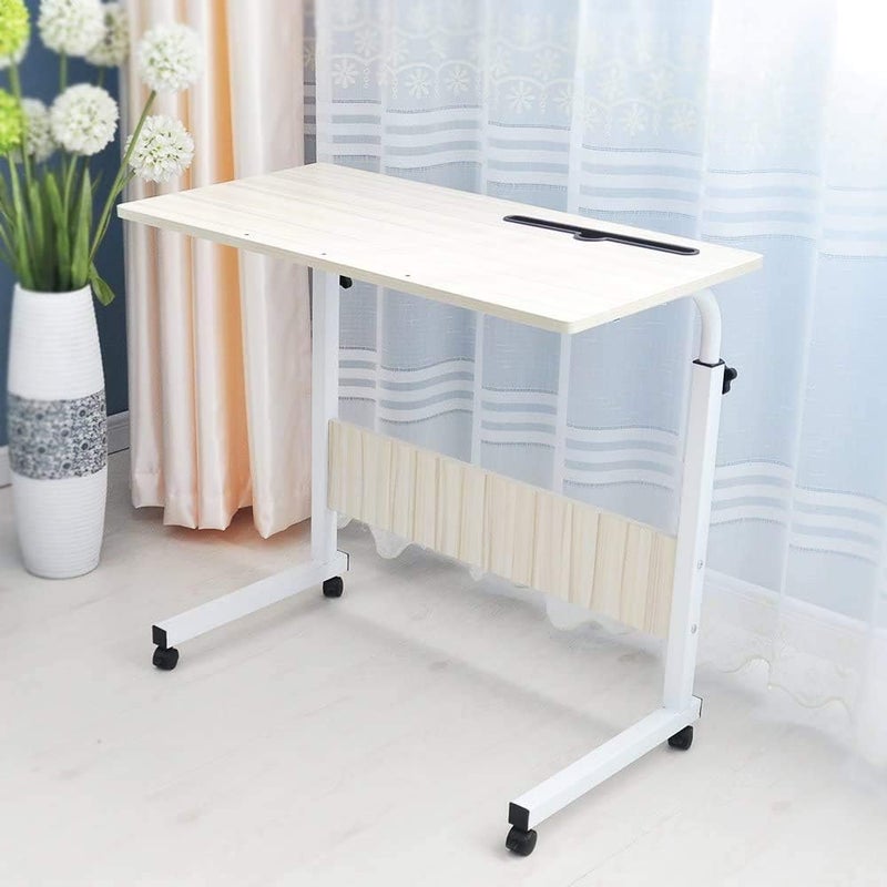 VORDERN 80 x 40 cm Mobile Lap Table With card slot Computer desk Stand desk Height adjustable table Side table for Bed Sofa Hospital Nursing Reading Eating (White maple) - Image 3