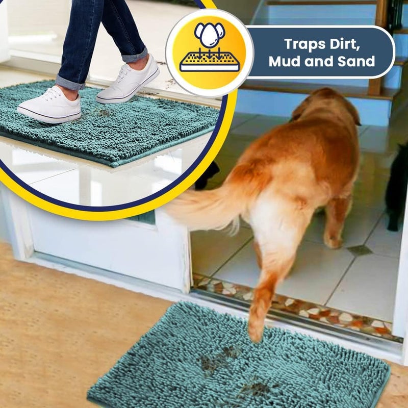 Muddy MatÂ® | Super Absorbent Door Mat Indoor, Microfiber Quick Dry Chenille Entryway Rug, Non-Slip Front Door Mat, Indoor Mats for Entryway, Machine Washable Pet Rug, Seafoam Green 30"x19" - Image 4