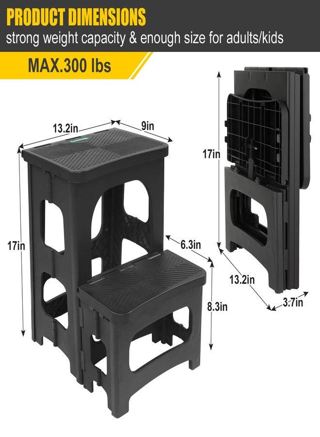 SENQI Folding 2-Step Stool for Adults Kids Non-Slip Collapsible Portable Step Stool for Kitchen Home Toilet Bedroom Office Bathroom Rv,Holds 300 Lbs(Black) - Image 2