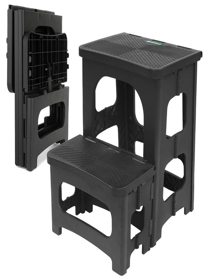 SENQI Folding 2-Step Stool for Adults Kids Non-Slip Collapsible Portable Step Stool for Kitchen Home Toilet Bedroom Office Bathroom Rv,Holds 300 Lbs(Black) - Image 1