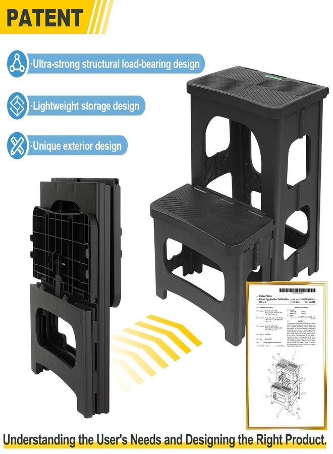 SENQI Folding 2-Step Stool for Adults Kids Non-Slip Collapsible Portable Step Stool for Kitchen Home Toilet Bedroom Office Bathroom Rv,Holds 300 Lbs(Black) - Image 3