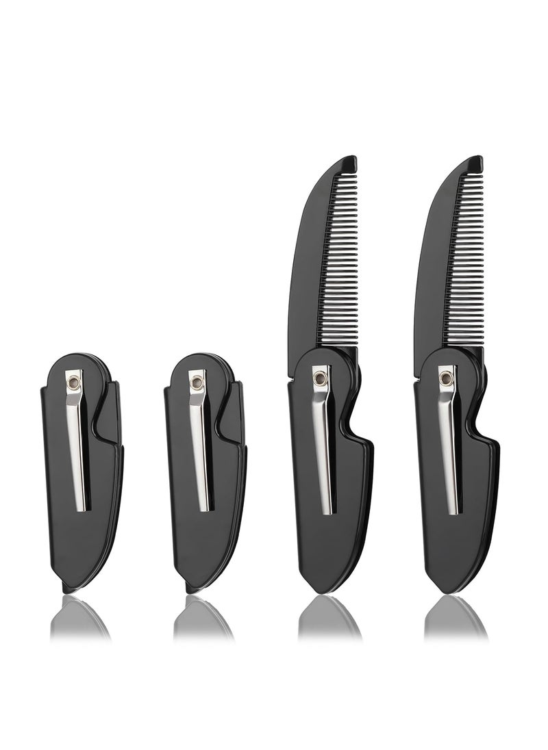 Prasacco 4 Pcs Folding Mustache Comb Portable Beard Comb Fine Teeth Beard Brush Plastic Mustache Brush Moustache Comb Small Pocket Comb for Men Mustache Hair Care Styling Grooming 