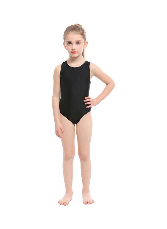 NIBEMINENT Kids/Teen Solid One Piece Swimsuit Black  - Image 1