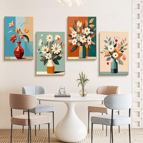 Offito 4 Pack Framed Paint by Numbers Kit for Adults Beginners with Wooden Easel, Flowers Easy Paint by Number Kit with Frame, Watercolor Adult Paint by Number Framed Canvas (8 * 12 Inch) - Image 2