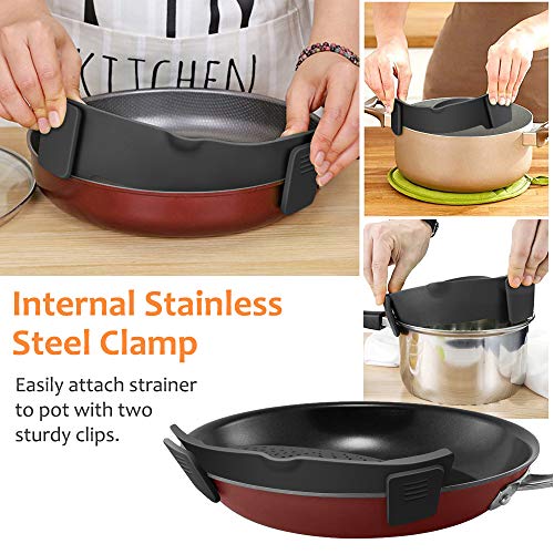 YEVIOR Clip on Strainer for Pots Pan Pasta Strainer, Silicone Food Strainer Hands-Free Pan Strainer, Clip-on Kitchen Food Strainer for Spaghetti, Pasta, Ground Beef Fits All Bowls and Pots (Black) - Image 5