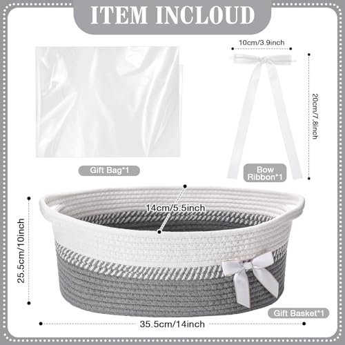 Colingmill Woven Gift Basket Empty with Handles Ribbons Bow Tie Bag 14 x 10 x 55 Inch Medium Decorative Woven Gift Basket Rope Storage Box Home Decor14 x 10 x 55 InchGray White - Image 3