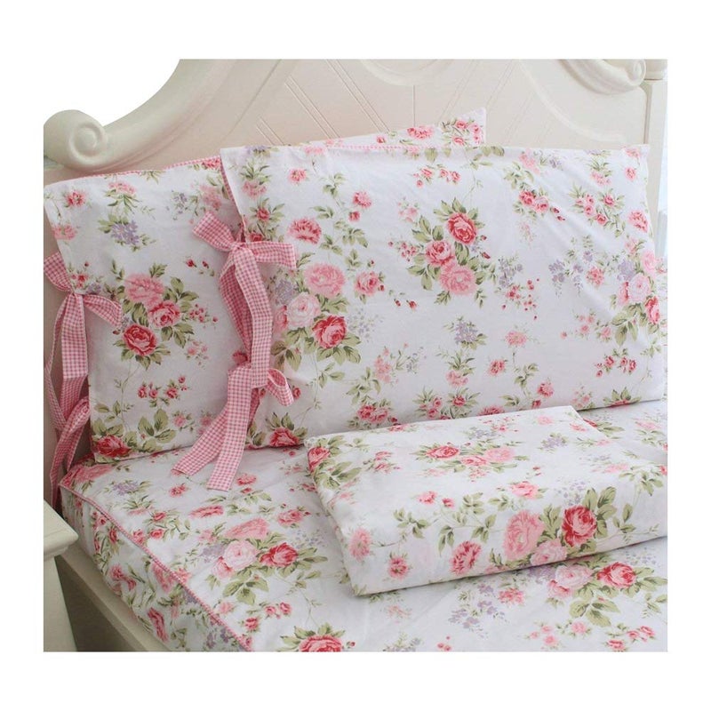 FADFAY Sheet Set Cal King Farmhouse Bedding Vintage Rose Floral Bedding 100 Cotton Super Soft Summer Sheet Deep Pocket Fitted Sheet 4Pieces California King Size