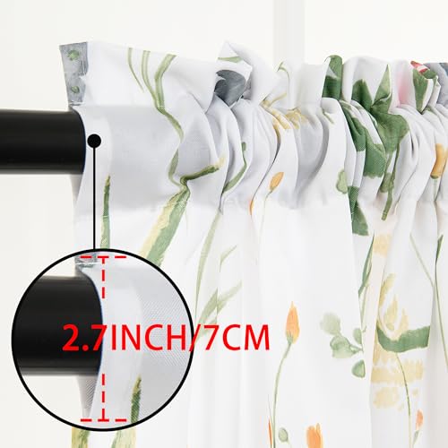 youleyar Floral Curtains 63 Inches Long for Living Room 2 Panels Printed Pattern Curtain Rod Pocket Spring Summer Watercolor Flowers/Leaves Window Drapes for Girls Bedroom, 52" W x 63" L - Image 3