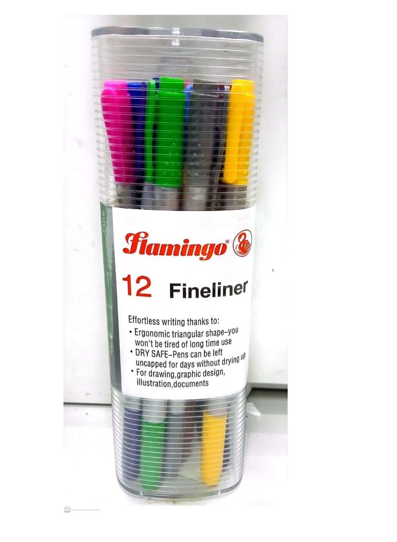 Flamingo Fineliners pens multicolors 12 Pieces - Image 1