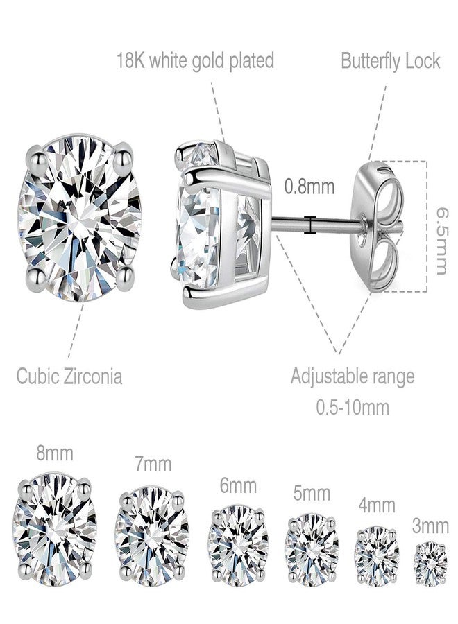 MDFUN 18K White Gold Plated 4 Pong Round Clear Cubic Zirconia Stud Earring Pack of 6 Pairs (6 Pairs) - Image 3