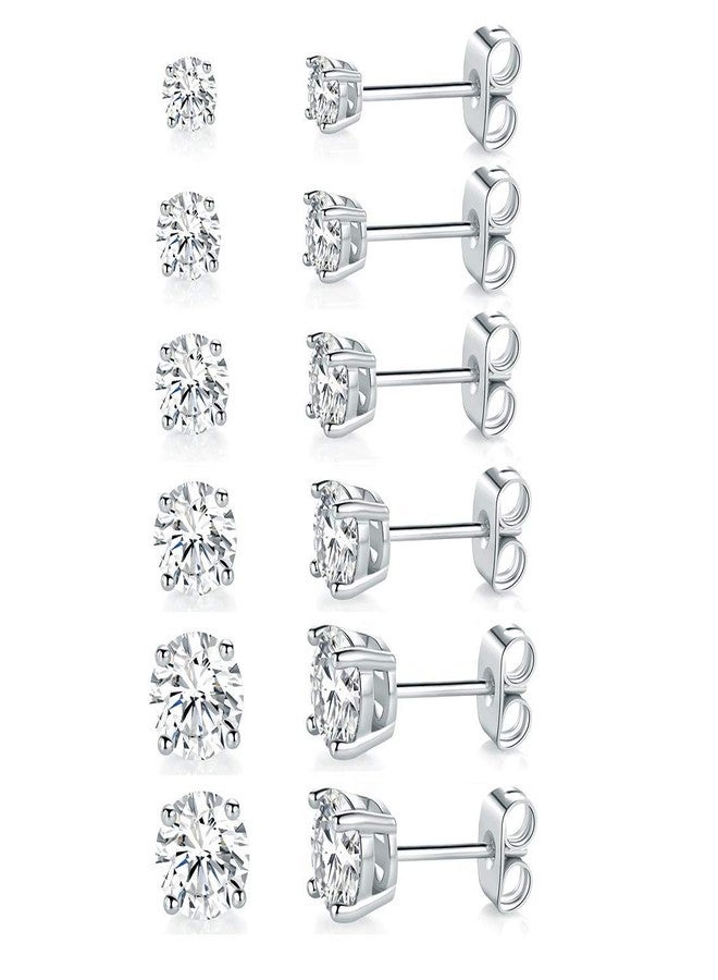 MDFUN 18K White Gold Plated 4 Pong Round Clear Cubic Zirconia Stud Earring Pack of 6 Pairs (6 Pairs) - Image 1