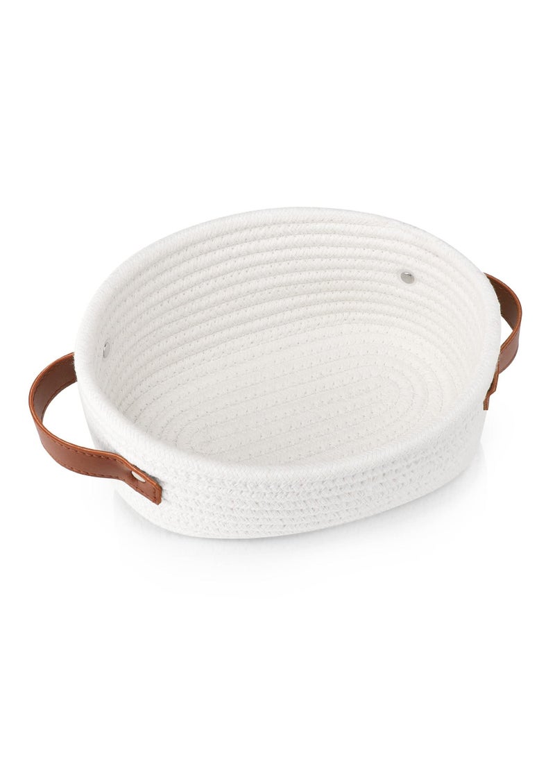 SYOSI Small Woven Basket Mini Cotton Rope Storage Basket Tiny White Basket Oval Decorative Toy Dog Cat Basket for Nursery Kids Room Gift - Image 1