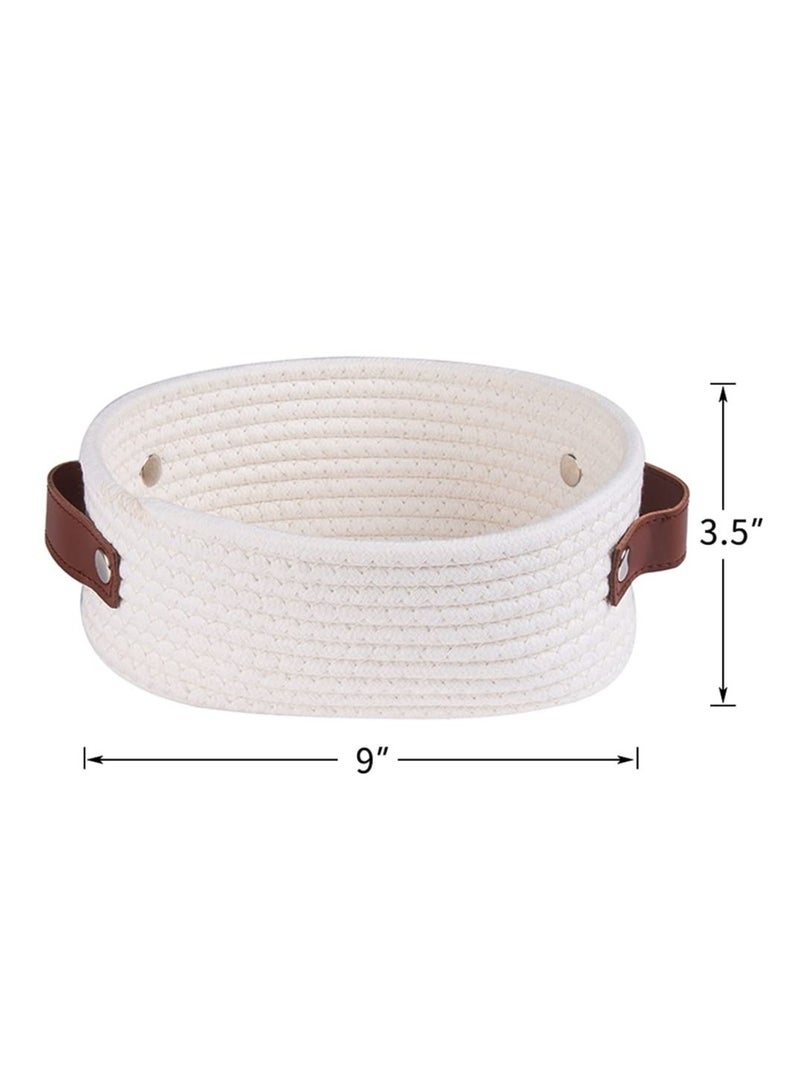SYOSI Small Woven Basket Mini Cotton Rope Storage Basket Tiny White Basket Oval Decorative Toy Dog Cat Basket for Nursery Kids Room Gift - Image 5