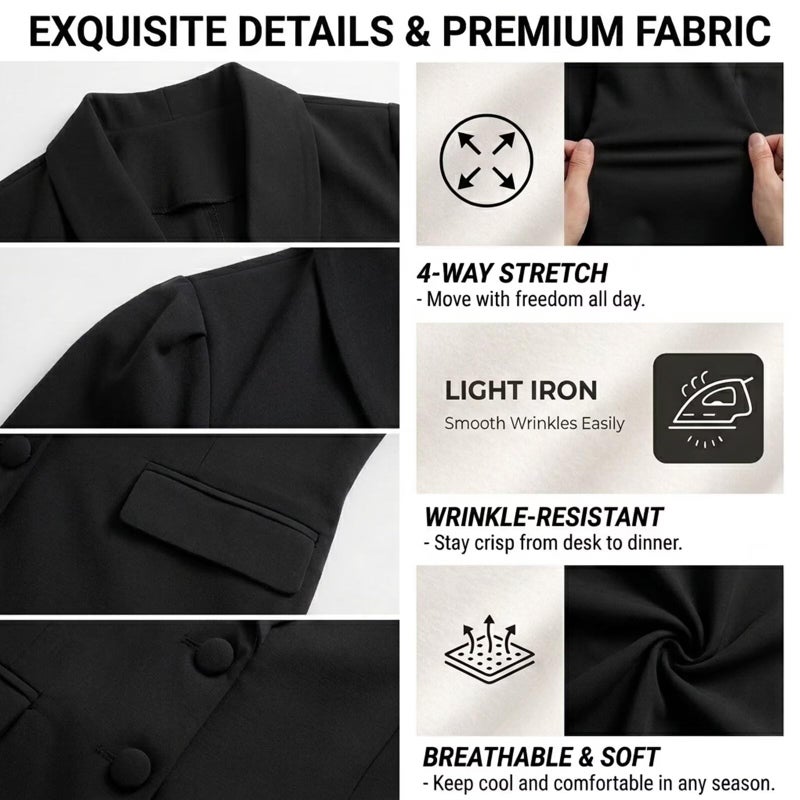 Kafiloe Pant Suits for Women Dressy Elegant Short Sleeve Blazer Suit 2 Piece Set Business Casual Outfits Black 2XL - Image 4