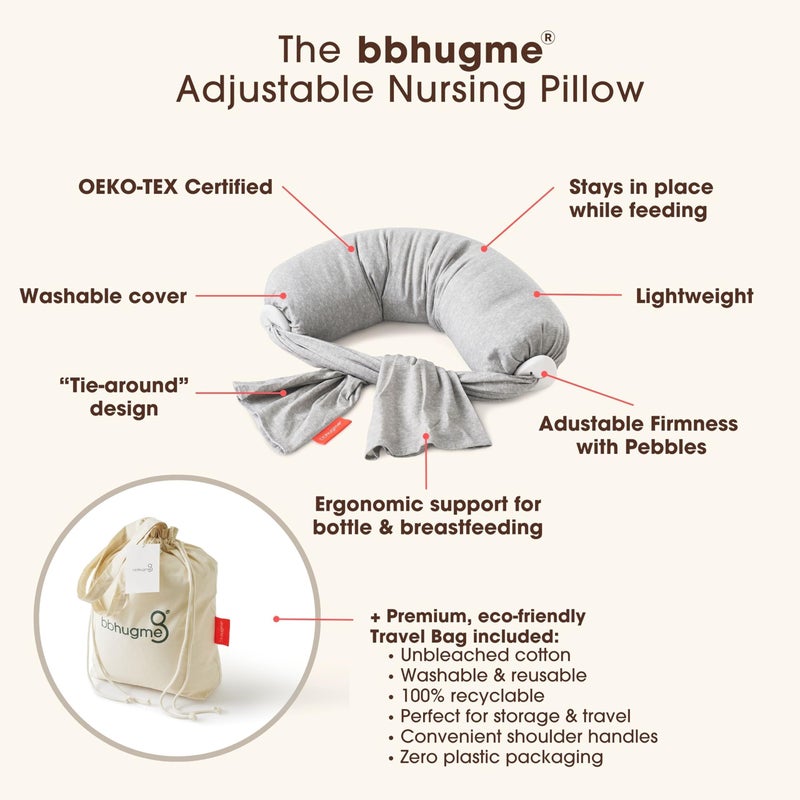 bbhugme Adjustable Nursing Pillow - Breastfeeding, Bottle Feeding, Baby Support - Adjustable Firmness and Fit - Washable Pillow Cover - Grey Melange - Image 2